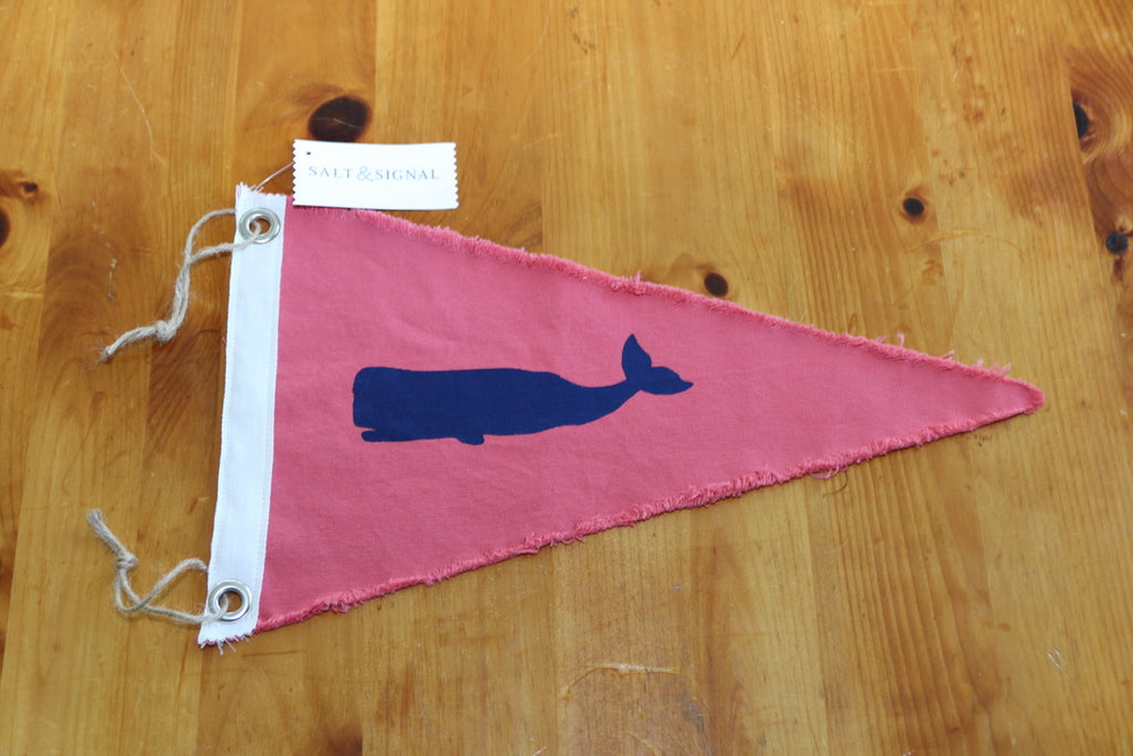NANTUCKET RED WHALE FLAG Vintage Inspired Canvas Flag