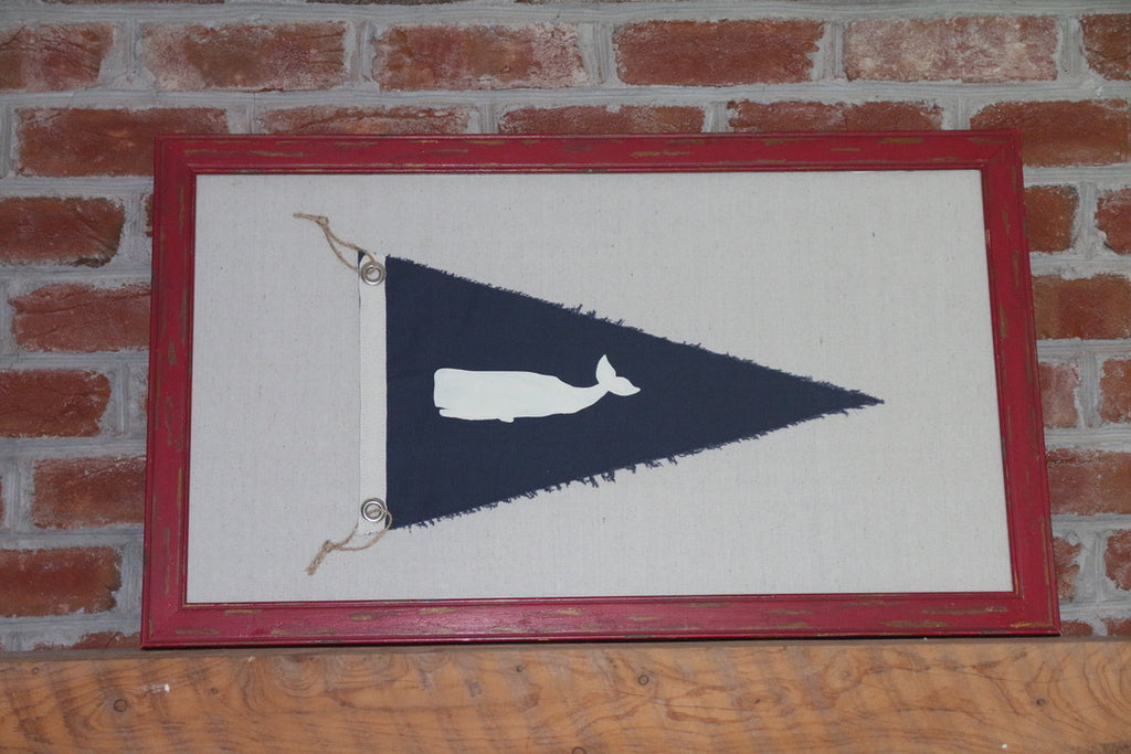 NANTUCKET RED WHALE FLAG Vintage Inspired Canvas Flag